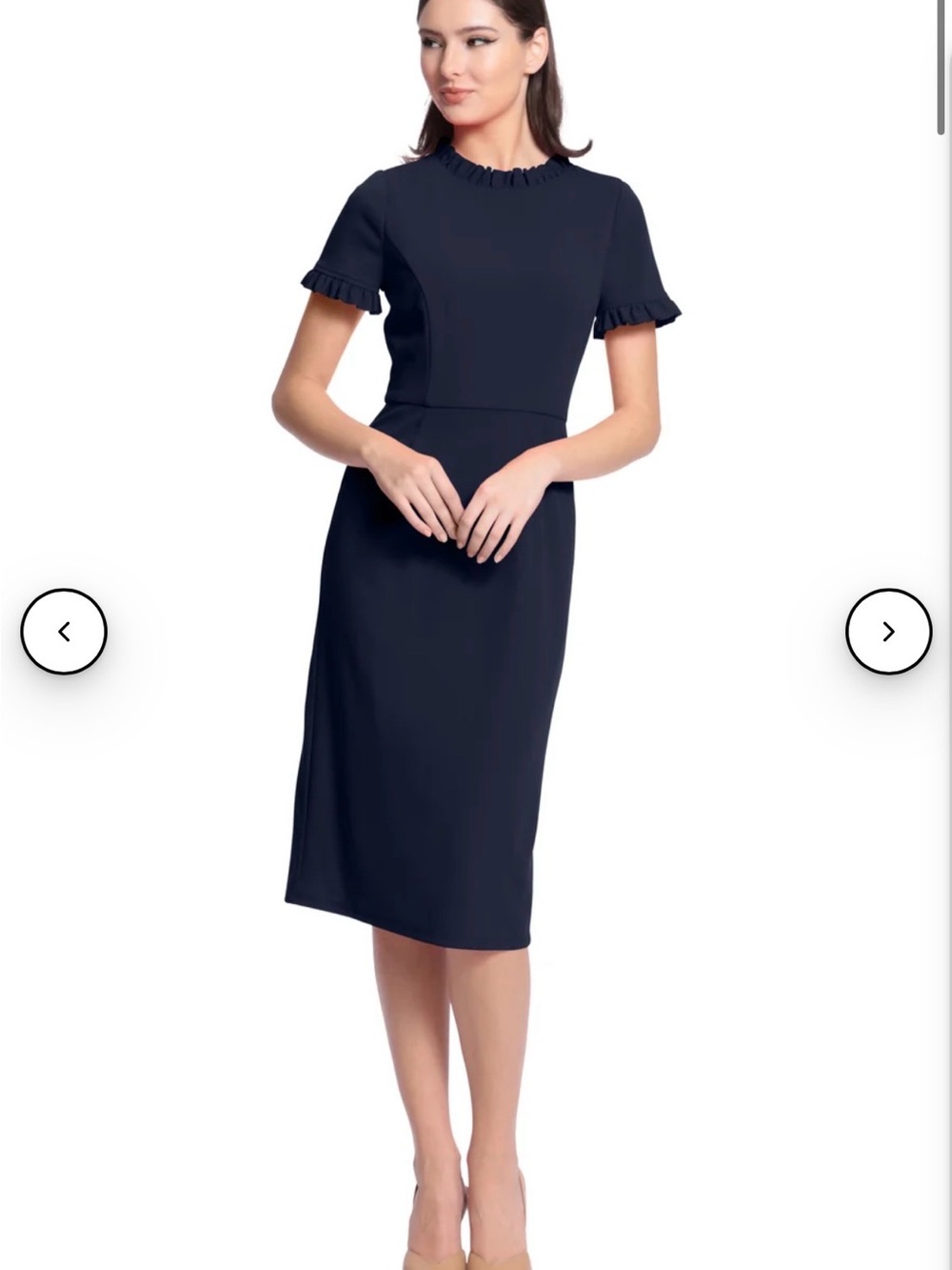 Maggy London Navy Ruffle-Trim Midi Sheath Dress